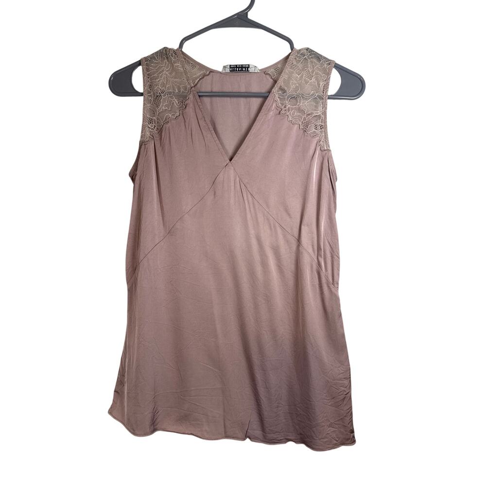 All Saints Satin Sleeveless Cami Lace Trim Tank Top Womens 2 Dusty Pink Y2K